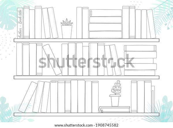 Printable A4 Paper Sheet Bookshelves Books: เวกเตอร์สต็อก (ปลอดค่า ...