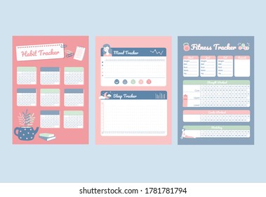 Printable A4 productivity tracker for habits, mood, sleep and fitness 