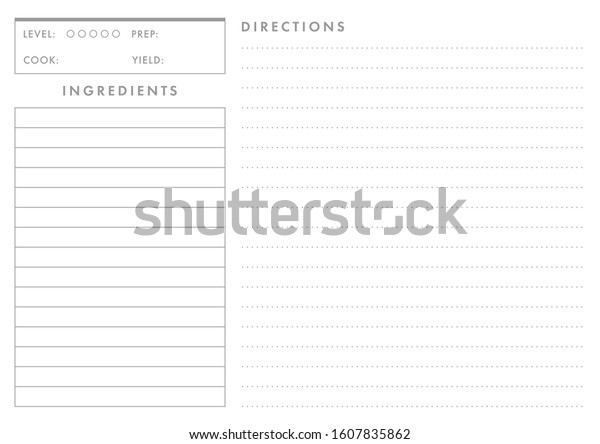 Printable A4 Recipe Card Template Live Stock Vector Royalty Free 1607835862