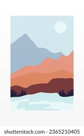 Abstraktes, abstraktes Landschaftswanddekor-Poster. Gebirge Bäume Printable Wall Art. Mitte Jahrhundert Moderne Dekoration. Printessin Kunst, Dichtung und Musik