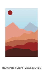 Printable Abstract Landscape Wall Decoration Poster. Mountains Trees Printable Wall Art. Mid Century Modern Decor. Printable Wall Art Sun Terracotta Wall Art