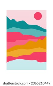 Abstraktes, abstraktes Landschaftswanddekor-Poster. Gebirge Bäume Printable Wall Art. Mitte Jahrhundert Moderne Dekoration. Printessin Kunst, Dichtung und Musik