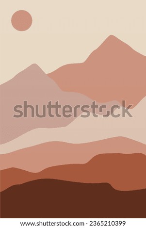 Printable Abstract Landscape Wall Decoration Poster. Mountains Trees Printable Wall Art. Mid Century Modern Decor. Printable Wall Art Sun Terracotta Wall Art