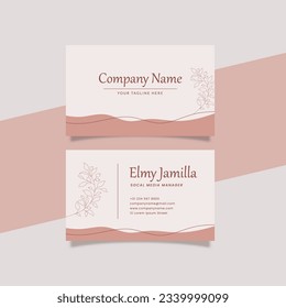 Printable Aesthetic Business Card Template Decorated with Minimalist Organic and Floral Object Pink Pastel Color Background