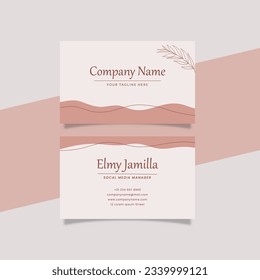 Printable Aesthetic Business Card Template Decorated with Minimalist Organic and Floral Object Pink Pastel Color Background