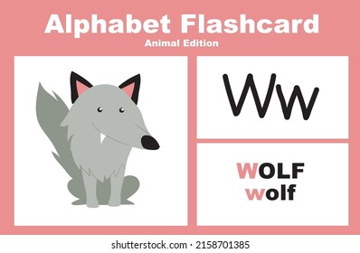 Printable alphabet animal flashcards collection for learning english. Educational game for kindergarten and preschool kids. Cute cartoon characters. Vector illustrations.