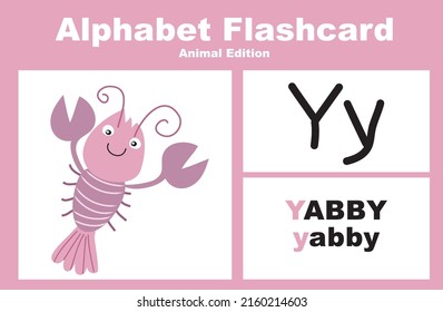 Printable alphabet animal flashcards collection for learning english. Educational game for kindergarten and preschool kids. Cute cartoon characters. Vector illustrations.