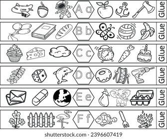 Pulseras de alfabeto impresas A-F, mejor artesanía para niños para colorear y aprender letras