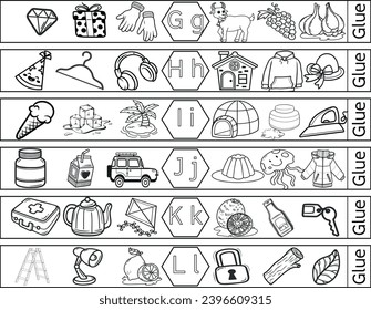 Printable Alphabet Bracelets G-L, best craft for kids to color and learn letters