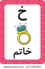 Printable Arabic Alphabet Letter Flashcard. Learning The Arabic Language. Ring Cartoon.