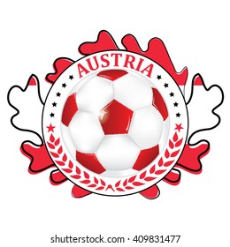 Printable Austria football team label. Austria football national team sign, containing a soccer ball and the Austrian flag. Print colors used