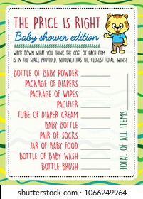 Printable Baby Shower Games, The Price Is Right