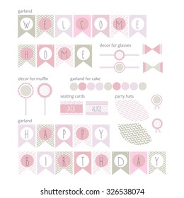 Printable baby shower set for girl