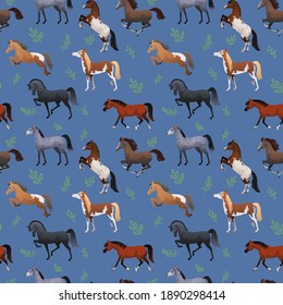 Printable background with horses. Seamless pattern