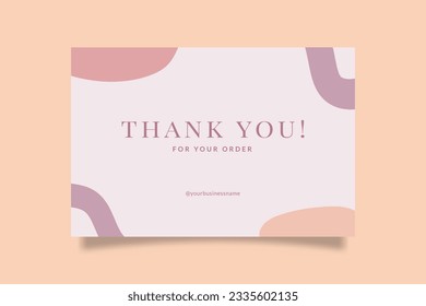 Printable Beautiful Thank You Card Template for Small Online Business, Decorated with Organic Object Purple and Orange Color Pastel. Suitable for Beauty, Fashion, Women, Cosmetic, Bakery Brand