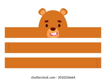 Printable beaver paper crown. Diy cut party ribbon template for birthday, christmas, baby shower. Fun accessory for entertainment. Print, cut and glue. Vector stock illustration.
