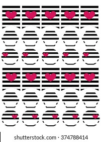 Printable black white and pink hearts big flags flat circles and honeycomb stickers for agendas, planner, planners, journaling, editable
