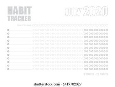 Printable blank A4 size sheet of Habit tracker template