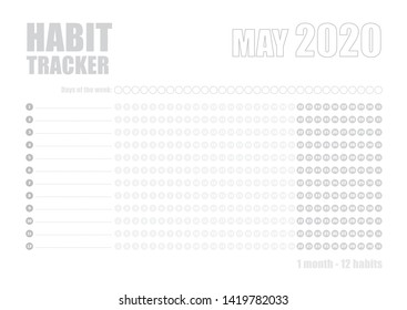 Printable blank A4 size sheet of Habit tracker template