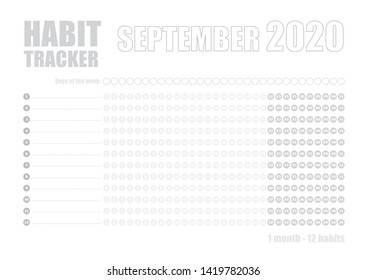 Printable blank A4 size sheet of Habit tracker template