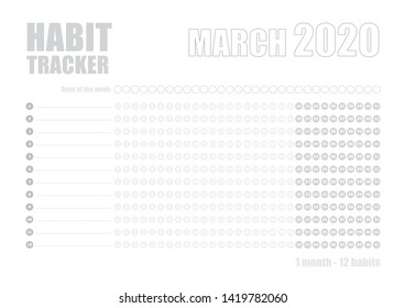 Printable blank A4 size sheet of Habit tracker template