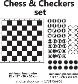 Printable Board game template Chess and checkers game strategy game checkerboard Montessori classroom materials supplies elements vector design set