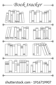 Rastreador de libros imprimible. Muchos libros en una ilustración de un vector de estantería