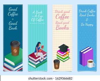 Marcadores imprimibles que leen citas con bebidas y libros.