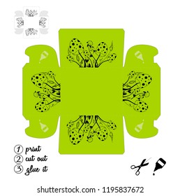 Printable box with wild mushrooms. Create box for small things, trifles, trinkets etc. Print, cut inside the line and glue it