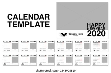 Printable Calendar 2020 set from January to December page with Image Placeholder. Easy to edit and place your Image