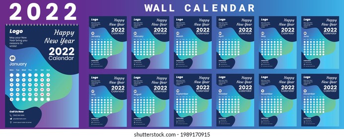 Printable calendar 2022, Wall calendar, week starts on monday, stationery design, organizer office, calendar 2022 with holidays, planner design, vector.