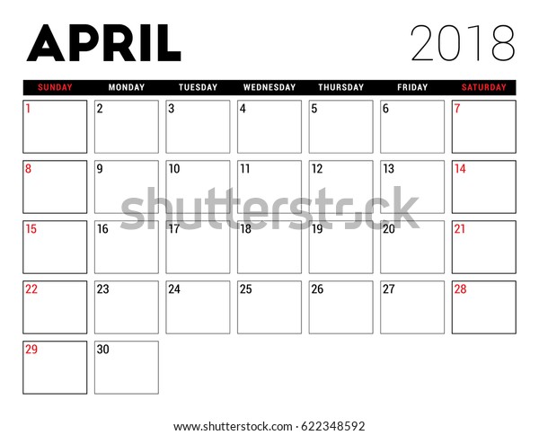 Printable Calendar April 2018 Planner Design Stock Vector (Royalty Free ...