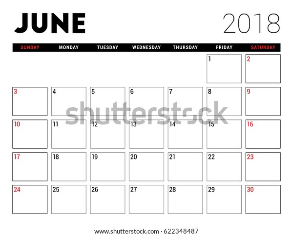 Printable Calendar June 2018 Planner Design Stock Vector (Royalty Free ...