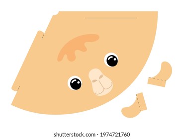Printable camel paper hat. Party die cut template for birthday, christmas, baby shower. Fun accessory for entertainment. Print, cut and glue. Vector stock illustration.