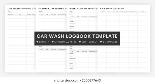 Printable Car Wash Log Book Template, I want to buy a notebook to clean my car, Car Cleaning Checklist KDP Interior