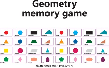 Printable Card game Geometry Memory game Montessori classroom Montessori materials educational school activities Geometric shapes set