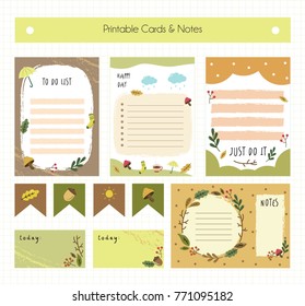 Printable Cards and Notes with Autumn Illustration