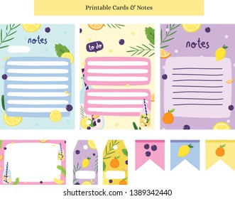 Printable Cards, Notes and Tags with Summer Drinks Illustration 