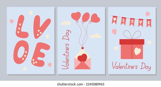 Printable cards template for Valentine`s Day.  Layout in A6. Valentine`s Day cards set. Doodles and sketches vector illustrations. 