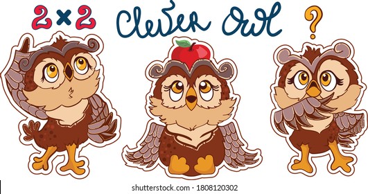 Printable cartoon character litlle owlet back to school. Set whith hand lettering and figures