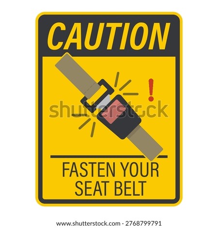 Printable caution label reminding to fasten seatbelt with click illustration, promoting safety, compliance, and secure travel in vehicles and transportation