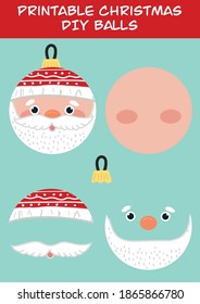 Printable Christmas DIY Santa BALL, craft, template, Cut out pieces.