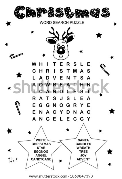 Vektor Stok Printable Christmas Word Search Puzzle Worksheet (Tanpa ...