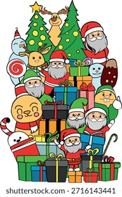 Personajes de colores imprimibles para regalos de Navidad con estilo Doodle dibujado