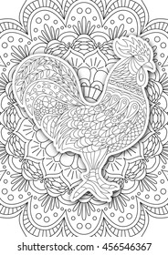 printable coloring book page adults rooster stock vector royalty free 456546367 shutterstock