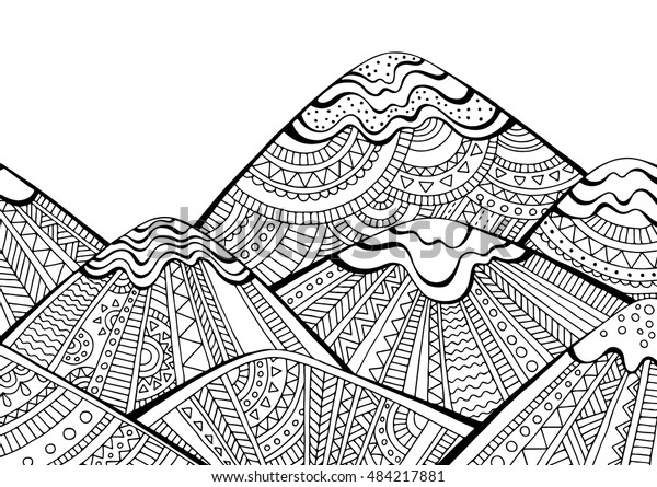 Printable Coloring Page Adults Mountain Landscape Stock Vector (Royalty