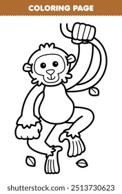 Printable coloring page of cute cartoon monkey line art animal worksheet