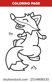 Página de coloração imprimível de desenho animado bonito rindo raposa linha arte animal planilha