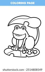 Printable coloring page of cute cartoon frog and leaf line art animal worksheet