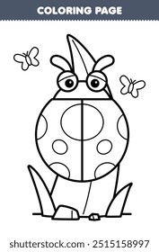 Printable coloring page of cute cartoon ladybug on leaf line art animal worksheet